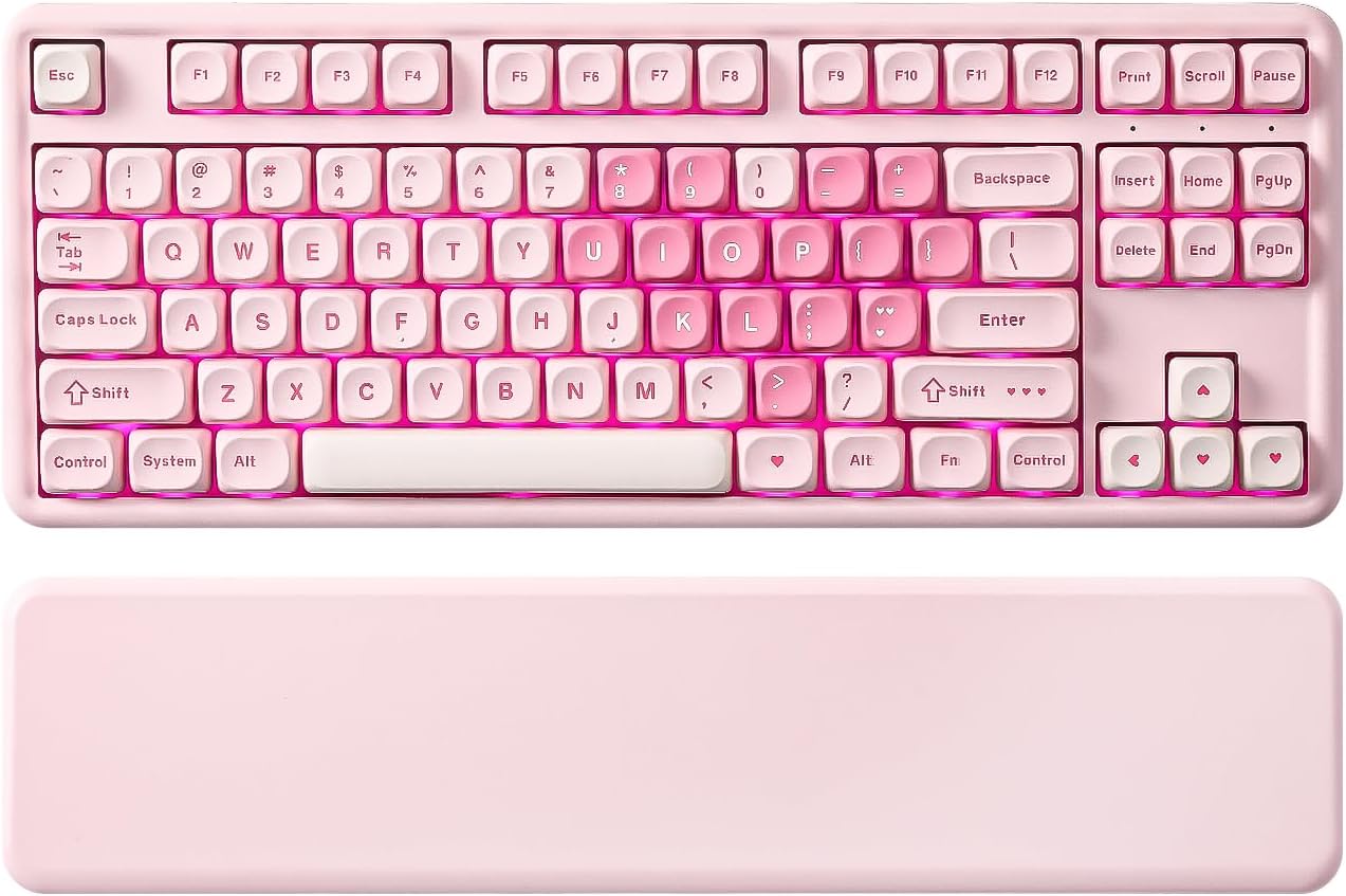 YUNZII B87 Wireless Mechanical Keyboard,QMK/VIA Programmable,TKL Layout 87 Keys,BT/2.4G/USB-C,Hot Swap Gasket Mount RGB Backlit Gaming with Wrist Rest for Win/Mac(Purple, Cocoa Cream V2)
