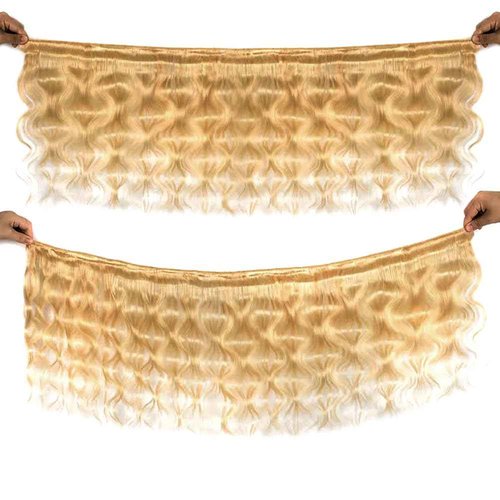 Aopusi #27 Body Wave Bundles 100% Unprocessed Honey Blonde Human Hair Weave Brazilian #27 Colored Blonde Virgin Remy Hair Weft for Black Women(16 18 20 Inch)