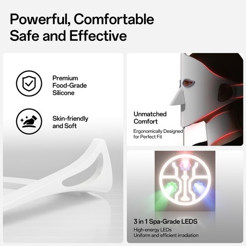 Facego Red Light Mask for Face and Neck - 7 Colors Red Light Mask, Facial Skin Care Device, Portable, Rechargeable and Ergonomic Design for Home