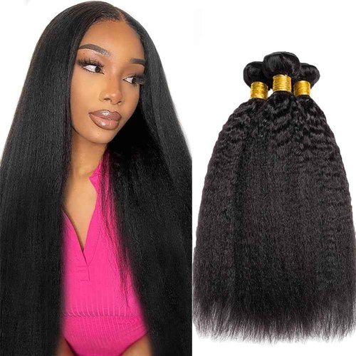 Kinky Straight Bundles Human Hair 16 18 20 Inch Natural Black Color Unprocessed Brazilian Virgin Hair Extensions