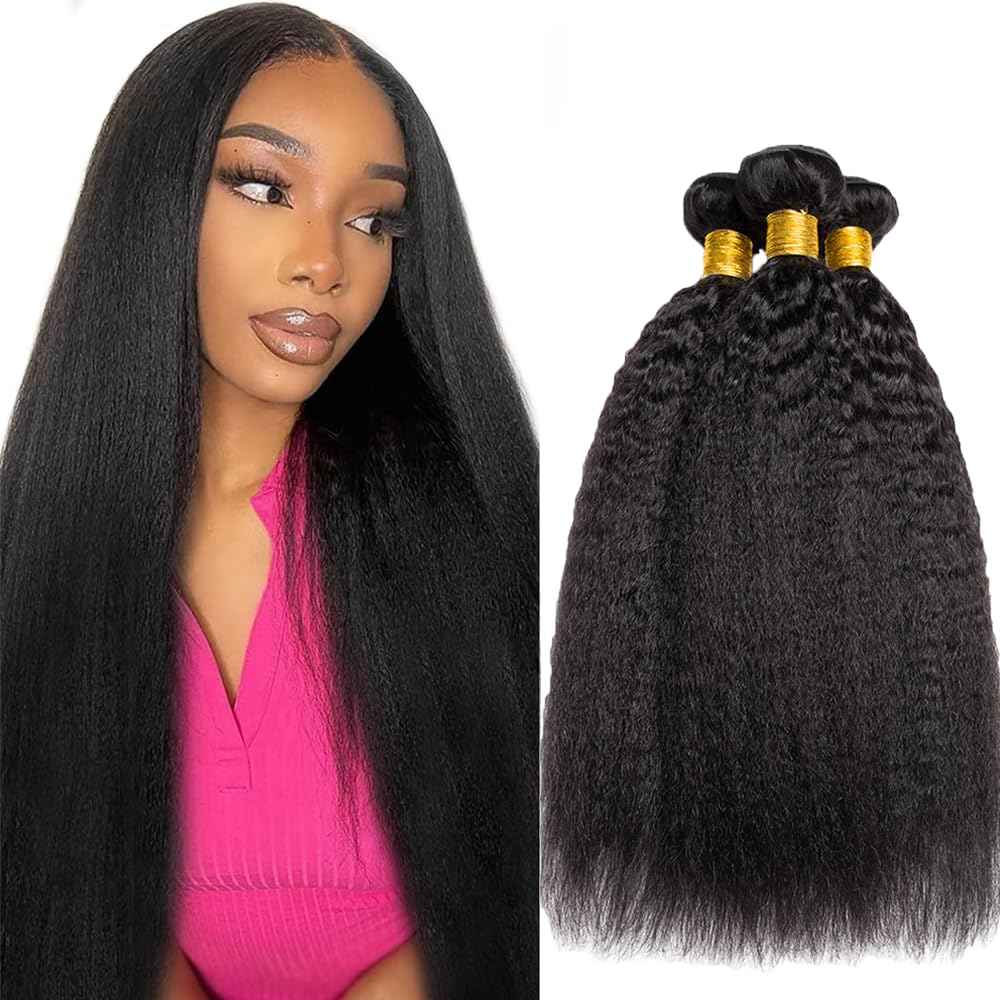 32 32 32 Inch Color #1b Kinky Straight Bundles Human Hair Unprocessed Brazilian Virgin Hair Yaki Straiht Bundles Human Hair