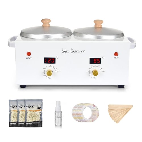 SUERBEATY Wax Pot for Hair Removal, Professional Double Waxing Pot with LED Digital Display, Salon & Home Waxing Kit for Women with Adjustable Temp, 300g Beads, 50 Sticks, 20 Collars, Post Wax Spray