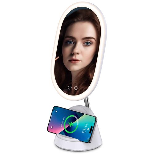 WILIT Vanity Mirror with Lights - 3 Color Temperature, Detachable Magnifying(3X) Mirror for Detail Makeup, Cellphone Wireless Charger, LED Mirror for Bathroom Bedroom College