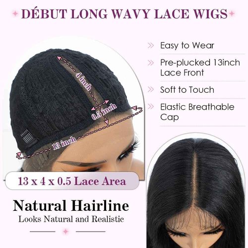 DÉBUT Long Wavy Lace Front Wigs Ombre Brown Middle Part Body Wave Wig for Women Slight Pre Plucked Hairline with Baby Hair 36 Inches Chocolate Brown Color