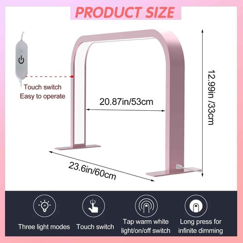 Zyiesrsq Half Moon Nail Desk Lamp, LED Nail Tech Desk Light with Phone Holder, Adjustable Brightness 3000-6000K, Arch Lamp for Manicure, Lash, Eyelas (White)