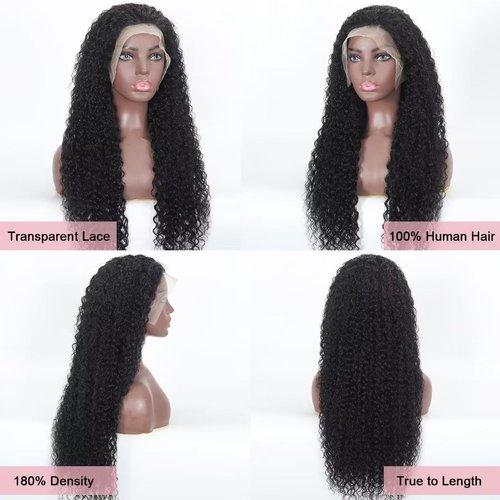 Tryfey Human Hair Water Wave Lace Front Wigs 13x4 HD Transparent Swiss Lace 180% Density Black 22inch