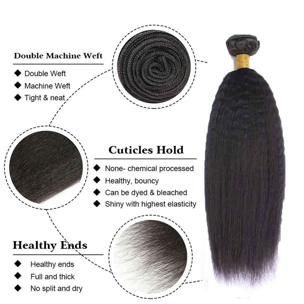 28 30 32 inch #1B Human Hair Bundles Kinky Straight Bundles Yaki Straight Human Hair Bundle Natural Black Color #1B Yaki Bundle 300g