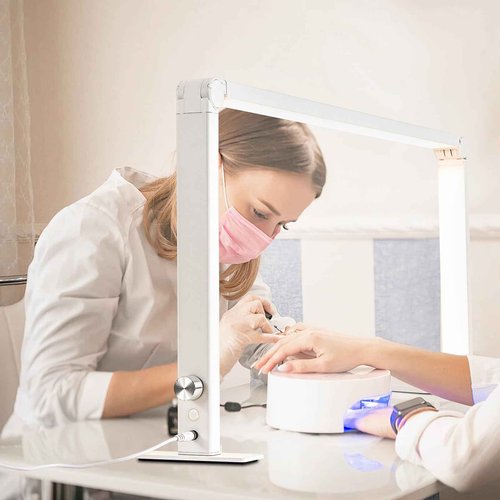 DLITISH Foldable Half Moon Light for Nail Desk, 48W Rectangle Nail Tech Lamp, 33in LED Desk Lamp with Knob, 3 Modes 3000-6000K Dimmable (White)