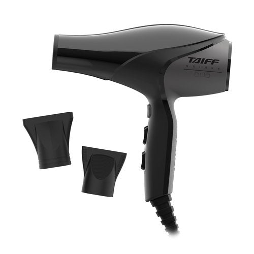 Taiff Unique Duo Professional Hair Dryer – 127V | 1875W Power | AC Motor | Tourmaline + Ionic & Ceramic Technology | Titanium Elements | 2 Concentrator Nozzles (Gray)