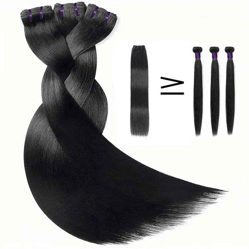 Luduna Straight Human Hair Bundles 100% Unprocessed Brazilian Virgin Human Hair 16A Straight 3 Bundles for Black Women Double Weft Natural Black