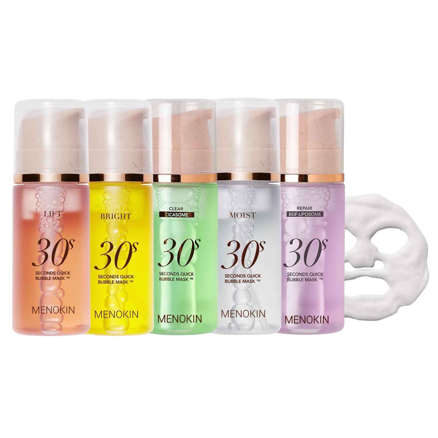 MENOKIN Korean Face Mask 5 sets [30 seconds Quick Bubble Mask] (Collagen, Brightening, Moisturizing, Soothing, Recovery),Hydration Improvement, Moisturizing, Easy-to Use,Glass Skin, 3.21 fl.oz
