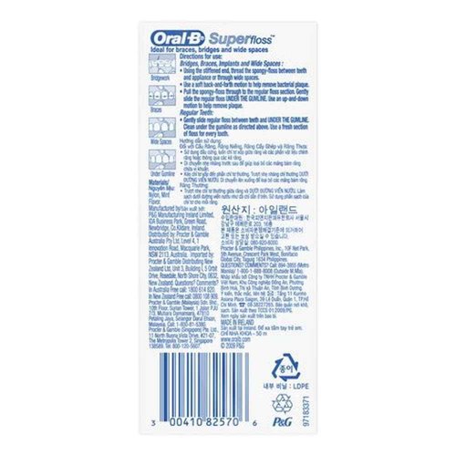 Oral-B Super Floss Mint Dental Floss Pre-Cut Strands 50 ea (Pack of 18)