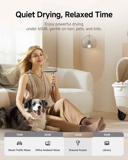 DREAME Pocket Pure High-Speed Hair Dryer, Lightweight Foldable Blow Dryer with 110,000 RPM Motor, Ionic Care, 5 Modes, Travel Bag, Quiet Fast Drying for Frizz-Free Hair