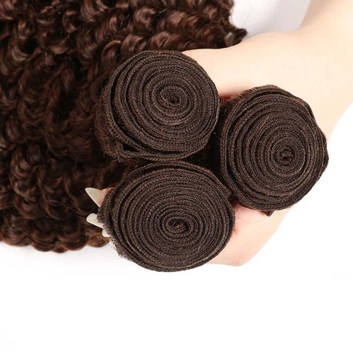 24 24 24 Inch Chocolate Kinky Curly Bundles Human Hair Color 4 Brown Curly Wave Bundles Human Hair Dark Brown Bundles Double Weft Brazilian Human Hair Extensions for Black Women