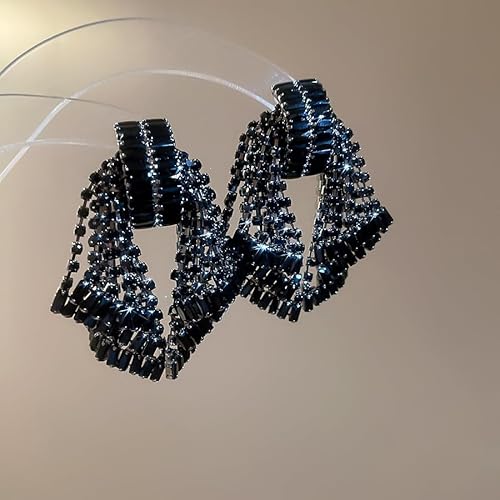 Missgrace Women Silver Hypoallergenic Rhinestone Earrings Dangling Sparkly Black Dangle Earrings Bow Chandelier Earrings Tassel Large Studs Crystal Statement Earrings for Women