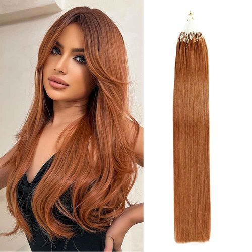 Saisifen Micro Loop Hair Extensions 30# Auburn Straight Human Hair Bulk (50 Strands,1g/Strands) Micro Link Human Hair Extension for Women 20 Inches (50cm)