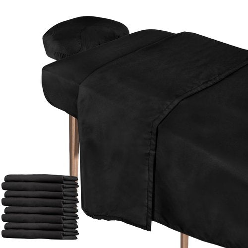 Oudain 4 Sets 3 Piece Soft Microfiber Massage Table Sheets Set Bulk Includes Massage Flat Sheet and Fitted Sheet and Face Rest Cover(Black)