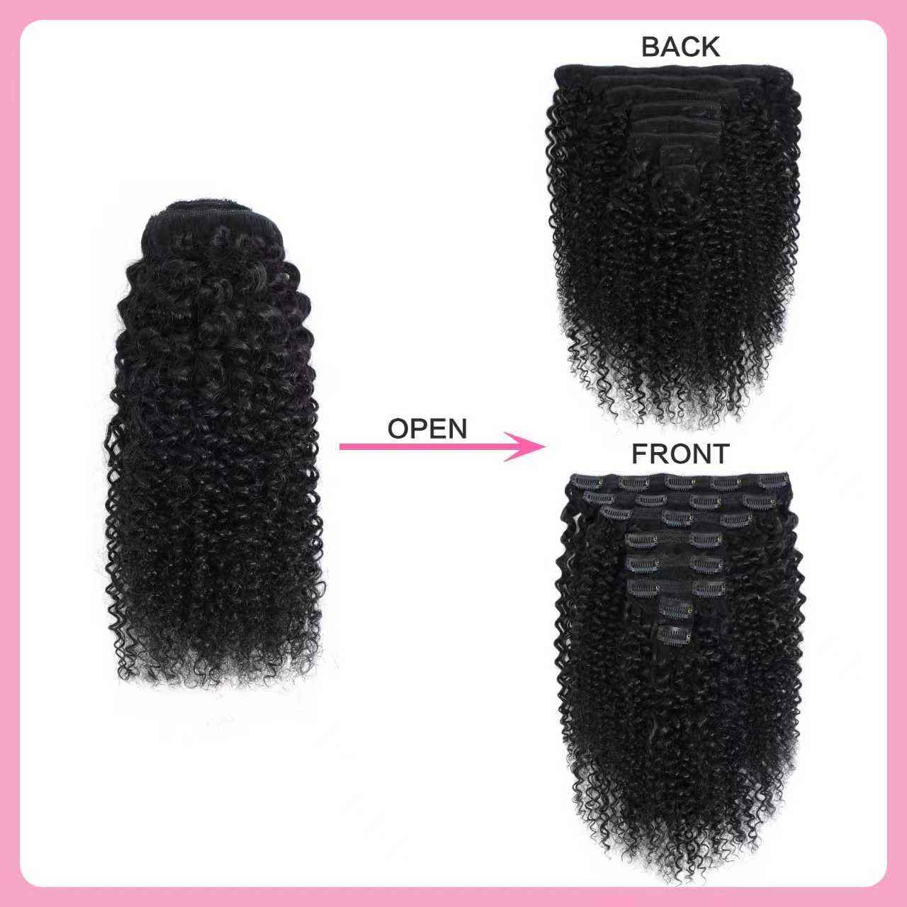 Geogroket Kinky Curly Clip in Hair Extensions for Women 3C 4A Kinky Curly Clip ins 10A Brazilian Virgin Human Hair Curly Hair Extensions 16pcs 240g/set Natural Black （20 Inch）