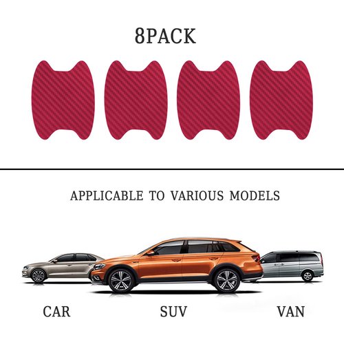 Blilo 8PCS Car Door Handle Sticker, Carbon Fiber Anti-Scratches, Universal Fit, Wine Red