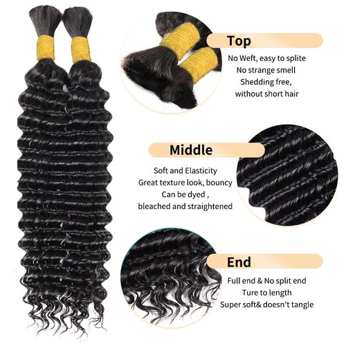 Boho Human Braiding Hair Curly for Boho Braids Bohemian 100% Human Hair for Braiding Wet and Wave Deep Wave Bulk Human Hair for Boho Knotless Braids No Weft 2 Bundles