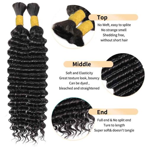 Aailvmey Human Braiding Hair for Boho Braids Bohemian Deep Wave Bulk 100% Human Hair for Braiding Wet and Wave Human Culry Hair for Boho Knotless Braids No Weft 2 Bundles 100g Hair Extensions