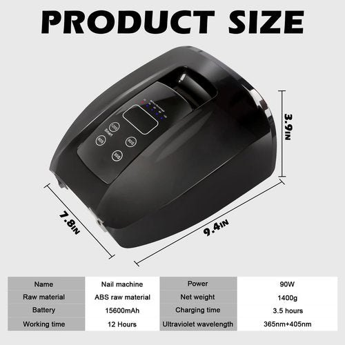 90W Professional Wireless Cordless Rechargeable UV LED Nail Lamp,Nail Lamp Gel Nail Curing Dryer Light for Nails with 45 Beads,4 Timer Setting LCD Display Nail Polish Machine (Black)