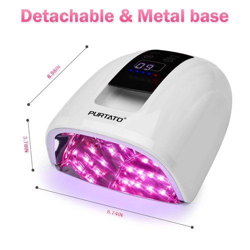 Purtato Professional Salon Rechargeable 90W UV LED Cordless Nail Lamp,45 lamp Beads Long Battery Life,Removable Stainless Steel Bottom, 4 Timer Setting and Smart Sensor Nail Dryer (White)