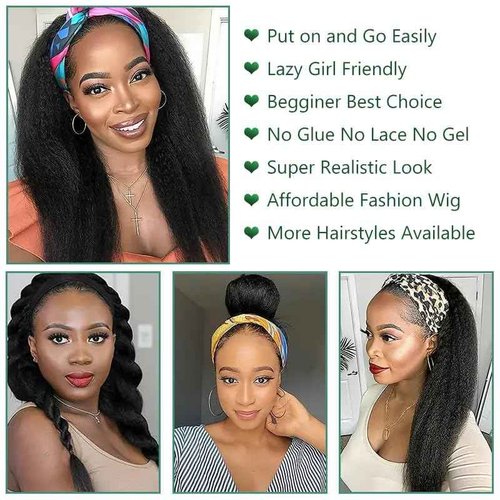 Headband Wigs For Black Women Human Hair 12A 180 Density Yaki Straight Headband Wigs Human Hair Kinky Straight Headband Wig Half Wigs For Black Women 20 inch