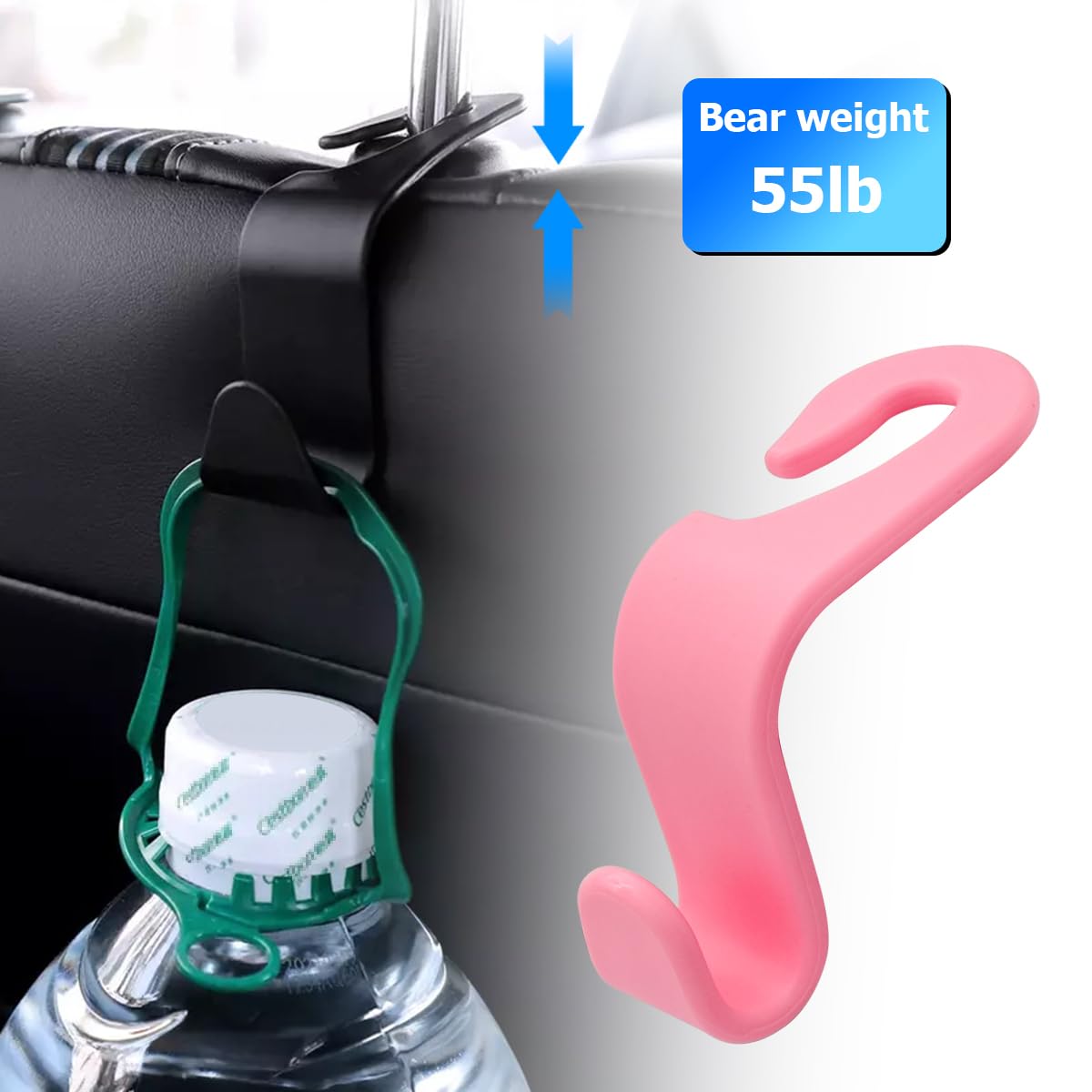 4PCS Car Back Seat Headrest Hooks, Rear Car Seat Storage Headrest Hanger Holder Hooks Organizer, Universal Auto Interior Accessories for Bag Purse Handbag Cloth Coats Grocery (Pink)