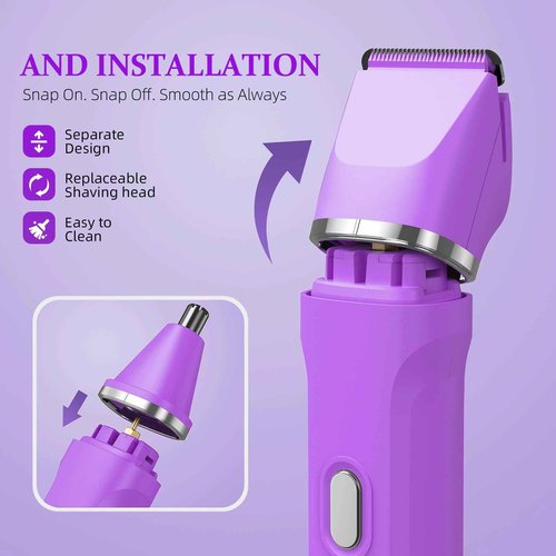 HOHOLE 5-in-1 Bikini Trimmer for Women, IPX7 Waterproof Electric Razors Shaver, Cordless Body Hair Trimmer, Facial & Pubic Hair Removal, Ceramic Blade (Eggplant)