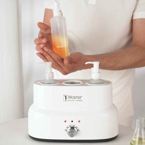 Master Massage Three Bottles Massage Oil, Lotion, Cream Warmer Heater with Empty Bottles- Massage Cream Heating Device- Salon Spa Body Therapy, White