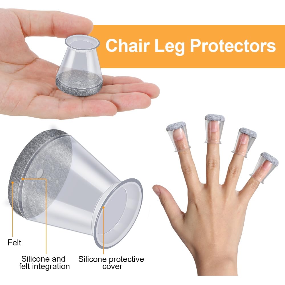 16 Pcs Chair Leg Protectors for Hardwood Floors, Silicone Felt Furniture Leg Cover Pad for Protecting Floors from Scratches and Noise, Smooth Moving，X-Small(Fit Round Diameter：1/2" to 5/16")