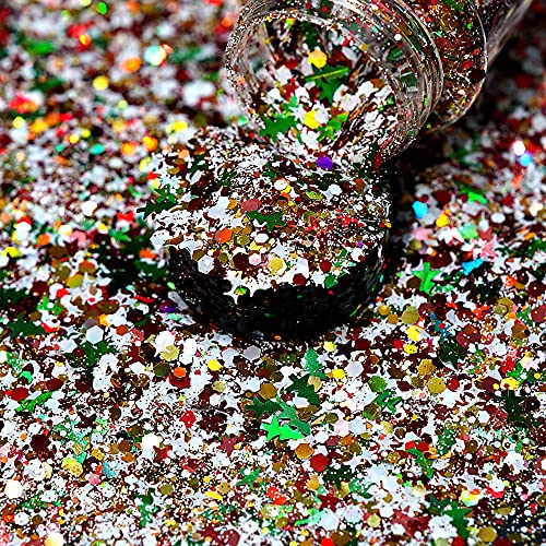 Christmas Nail Art Glitter,100g Cosmetic Craft Glitters for Nails, Face, Make Up, Body,Festival Decor(SD-01