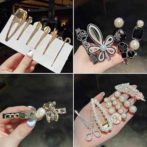 11 Pcs women's hair clip, black and white anti pearl acrylic resin Korean style fashionable hair clip set, suitable as a hair accessory decoration wedding gift for women and girls (pearl)