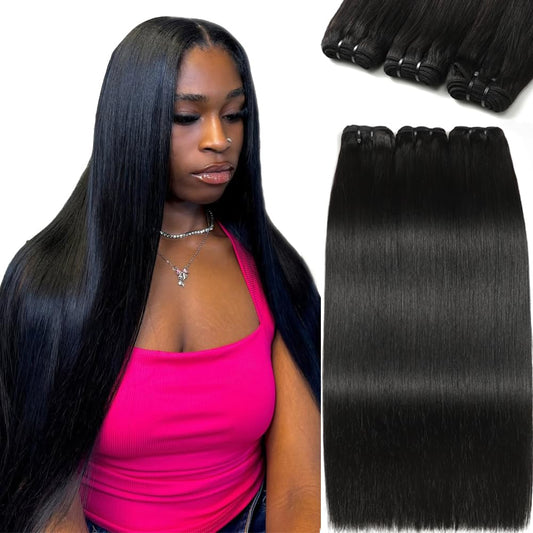 12A Straight Human Hair 22 24 26 Inch Human Hair bundles Unprocessed Brazilian Hair 3 Bundles Raw Human Hair Extensions Quick Weave Natural Color