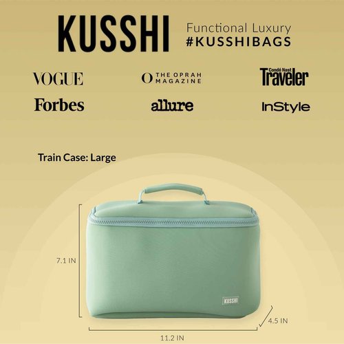 KUSSHI Neoprene Train Case (Large, Sage/Coral Rose)
