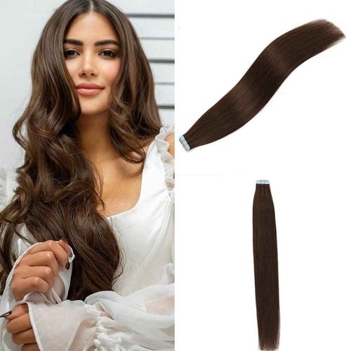 VADES Tape In Hair Extensions Remy Human Hair #2 Chocolate Brown Tape Hair Extensions Real Human Hair 20 Inch Invisible Seamless Skin Weft Extensions 100 Grams 40 Pieces