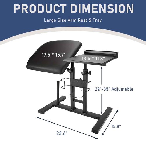 QUTUNI Tattoo Armrest with Tattoo Supplies Storage Board, Tattoo Workbench with Adjustable Height & Tilt, Portable Tattoo Bracket for Tattoo Studio Salon
