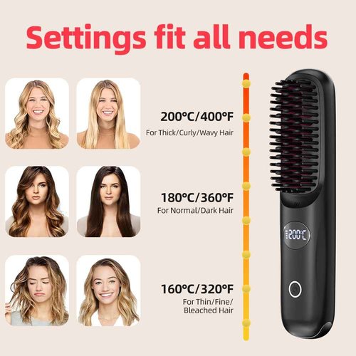 Portable Cordless Hair Straightener Brush for Travel