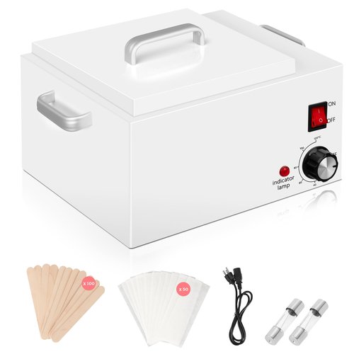 Wax Warmer for Hair Removal, Large Non-Stick Wax Pot with Easy-Clean Removable Liner, Includes 100 Sticks, 50 Collars & 2 Replacement Fuses, for Spa, Salon, Esthetician or Home Use