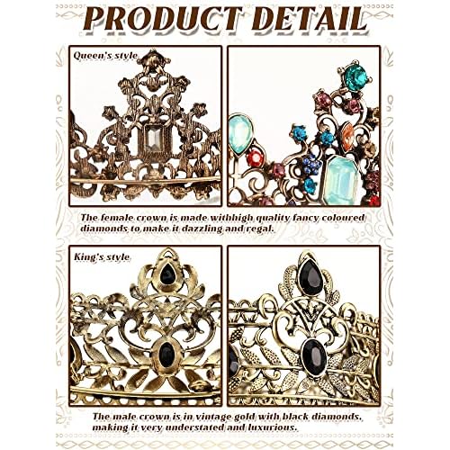 2 Pieces Baroque Crown King and Queen Crown Set for Men Women Black Rhinestone Crystal Queen Tiaras Royal Costume Crown Headwear for Prom Wedding Cosplay Homecoming Prom Christmas Party Decorations