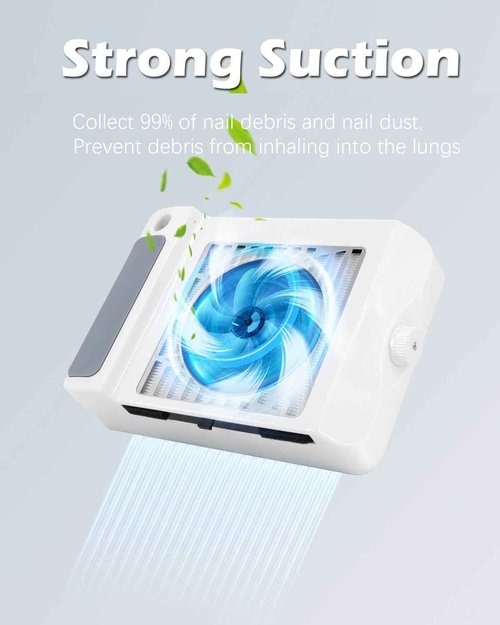 Nail Dust Collector Low Noise, AONOLOVO Powerful Nail Vacuum Dust Collector Suction Fan with Lamp for Nail Tech Acrylic Nails Gel Dip Powder Removal, with Nail Dust Brush, 03-White