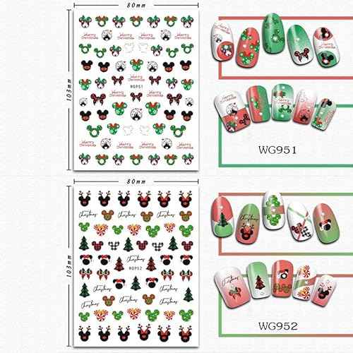 4 Sheets Christmas Nail Art Stickers Decals 3D Cute Animal Christmas Tree Snowflake Candy Self Adhesive Nail Design Nail Decals Xmas Nail Stickers for Women DIY Xmas Party Nail Decoration