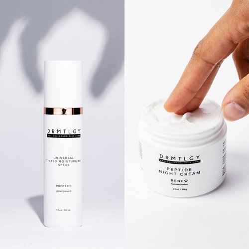 DRMTLGY Universal Tinted Moisturizer with SPF 46 & Peptide Night Cream Set- Universal Tinted SPF & Face Moisturizer 2 Pack