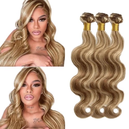 18 18 18 Inch Ombre Bundles P4613 Body Wave Human Hair Bundle Two Tone Color 4 Brown Mixed With 613 Body Wave Bundles Highlgiht Blonde Bundle For Black Women