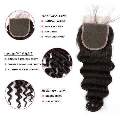 Sent Hair 6x6 Lace Closure Loose Deep Wave Free Part Remy Virgin Human Hair Extensions Pre-plucked With Baby Hair Natural Black Color 14 inch