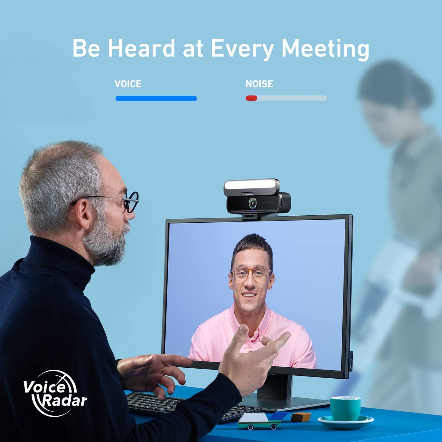 Anker Work B600 Videobar, Webcam with Light, with 2K Camera & Lighting for Video Conferencing, Noise Cancelling with AI 4 Built-in Microphones, 2K Resolution, Clear Sound Quality, Microphone