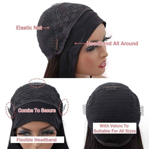 higher Body Wave Headband Human Hair Wig 24 Inch Glueless None Lace Front Wig Brazilian Virgin Hair Wear and Go Wigs for Black Women 150% Density Wigs Natural Color