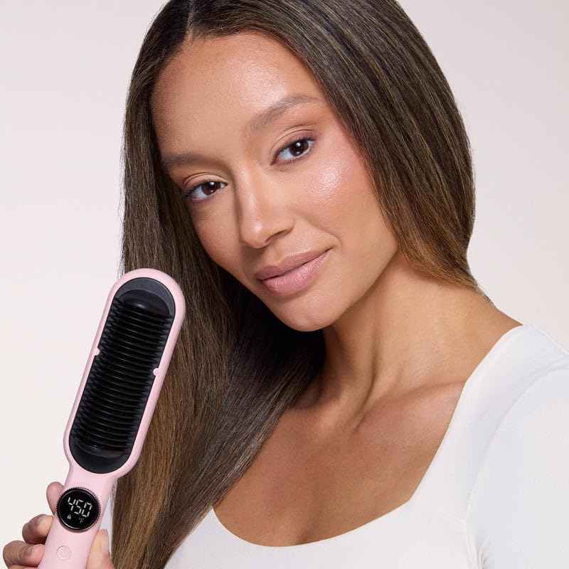 L'ANGE HAIR Smooth-It 2-in-1 Hot Comb Straightener | Digital Straightening Comb with Adjustable Heat Dial | Ionic Technology for Frizz-Free Styling | for All Hair Types (Digital Comb - Blush)