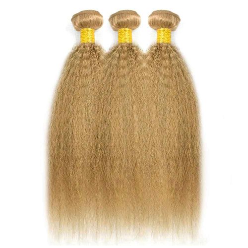 20 22 24 Inch Honey Blonde Bundle Color #27 Kinky Straight Human Hair Bundles Brazilian Virgin Hair Honey Blonde Yaki Straight Bundles Human Hair Extensions
